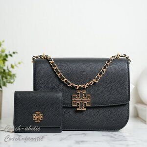 Tory Burch Britten Small Adjustable Shoulder Bag & Compact Wallet in Black *SET*